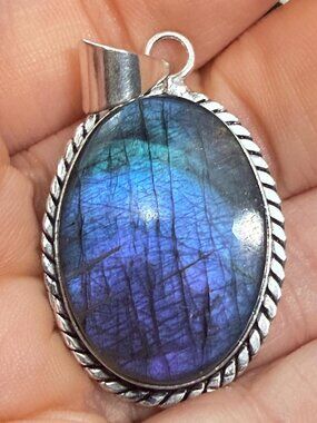 Labradorite Pendant Blue Flash Oval 925 Bale Sterling Stone Small